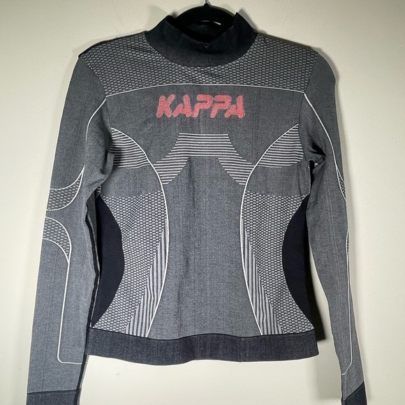 KAPPA Authentic Jaworzno Long Sleeve Shirt Top Sz M/L Black Smoke Grey Street - Picture 2 of 10